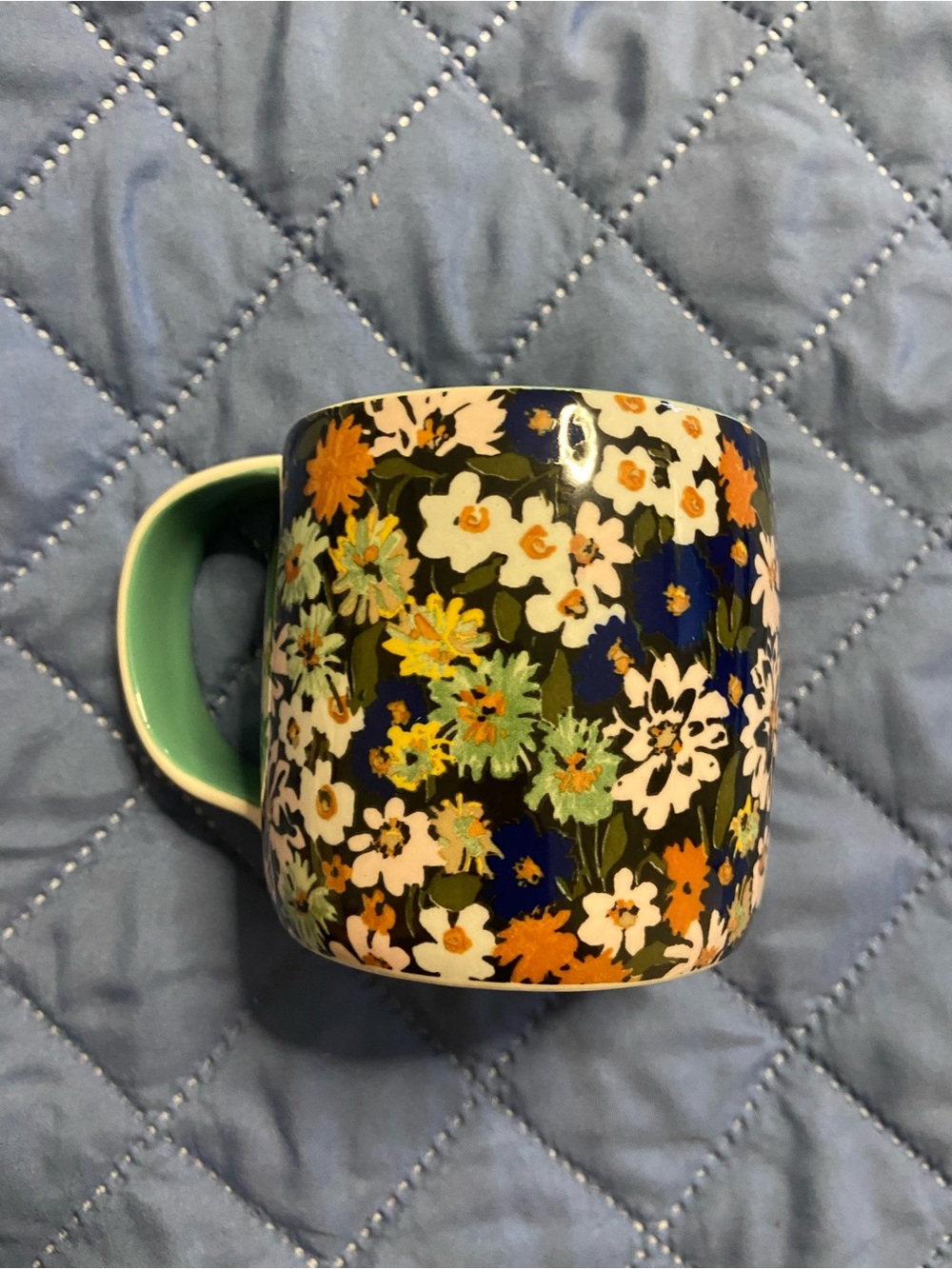 ANTHROPOLOGIE Blue-Green Floral LOREN Mug 12oz.
